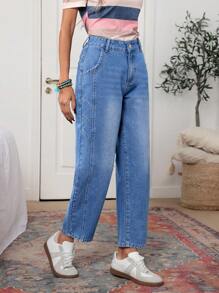 SHEIN LUNE Mid-Waist Loose Patchwork Design Women's Boyfriend Jeans