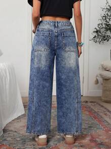 SHEIN LUNE Women's Casual Washed Distressed Straight-Leg Jeans - Blue - View 2