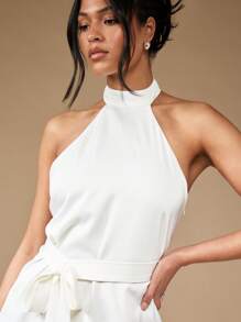 MISSGUIDED Halter Polo Neck Mini Dress With Bow Detail Cute Sundress - White - View 5