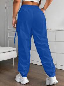 Flirla Pleated Pocket Plain Pants, Simple Fashionable Design Suitable For Summer - Royal Blue - View 2