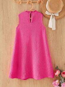 SHEIN Tween-Mädchen Lässig Elegant 3D Schleife Dekor Rüschen Saum ärmelloses figurbetontes A-Linien Strukturiertes Smock Kleid - Heißes Pink - Übersicht 7