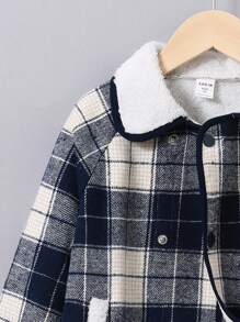 SHEIN Chico joven Abrigo con estampado de cuadros cuello de borreguito con forro teddy