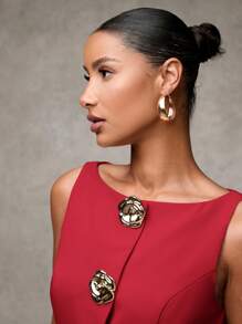 SHEIN BAE Elegant Commuter Solid Color Vest & Pants Suit In Fall/Winter - Red - View 6