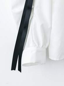 Chiquease 女士休闲单排扣长袖宽松刺绣衬衫秋季女士衬衫 - 白色 - 查看 3