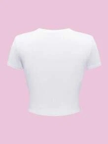 Flirla Funny Slogan Print Fitted Short Sleeve Women T-Shirt, Cute Tops, Spring/Summer