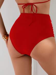 Shapewave 女士高腰褶皱收腹比基尼泳裤，纯色