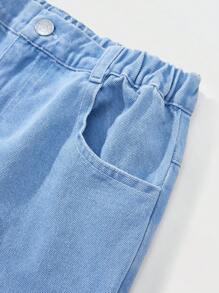 Tween Girls Fashionable And Versatile Lace-Up Soft Denim Jeans Pants, Lightweight Summer Pants For Casual Vacation Wear - Medium Wash - View 7