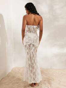 Opulessa Vestido de punto de unicolor con encaje y silueta ceñida para mujeres - Blanco - Ver 2