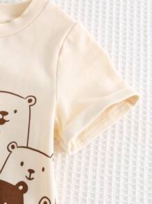 Cozy Pixies 2 stuks Baby Boy Cartoon Bear Patroon Gebreide Zachte Ronde Hals Korte Mouw Pullover Top En Effen Kleur Elastische Taille Shorts Set