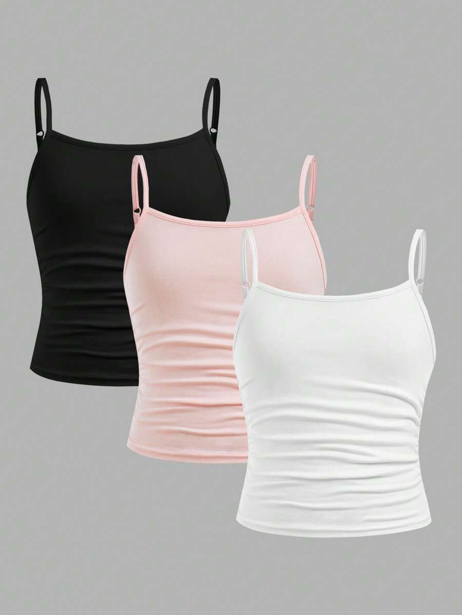 SHEIN Girlism 3pcs/Set Tween Girls Fitted Casual Sports Camisole Tank Top