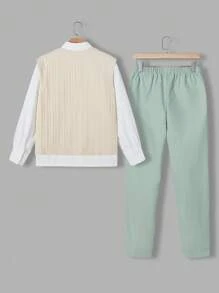 Teen Boys Casual Cool Long Sleeve Hoodie & Pants Set - Green - View 2