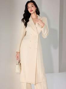 Heiryn Women's Plain Color Double-Breasted Blazer And Trousers Suit Set - Apricot - View 1