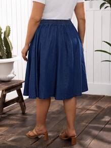 EMERY ROSE Plus Size Casual Elastic Waist Denim Skirt - Blue - View 4