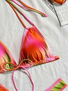 SHEIN Swim Set de 2 piezas de bikini sexy con Top de atar al cuello y estampado de batik para mujer - Multicolor - Ver 3