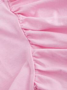 SHEIN MOD 粉色蝴蝶结夏季上衣纯色系带肩部褶饰宽肩带上衣 - 淺粉色 - 查看 4