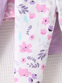 SHEIN Vintaside Kids Conjunto de 3 piezas de mallas con diseño de volantes, estampado de flores y estampado de leopardo para bebé niña, casual y versátil