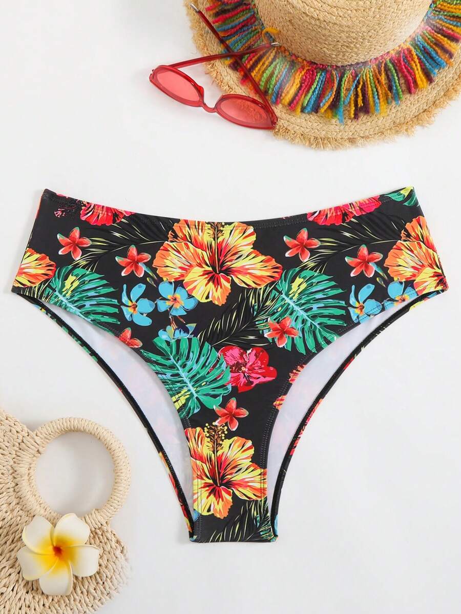 SHEIN Swim Curve Plus Size Women Mixed Print Simple Daily Summer Beach / Swimwear Bottom - Multicolor - View 1