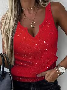 INAWLY Top de punto sin mangas con escote en V, estilo nuevo veraniego europeo y americano, sexy