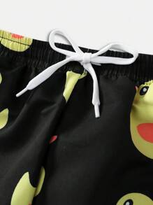 SHEIN Leap Crew 1 Pc Teen Boys Duck Print Drawstring Waist Swim Beach ShortsSpring Wear; Teen Boys' Clothing; Teen Boy' Jackets, Spring Back To School - Multicolor - View 4