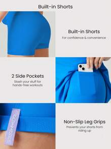GLOWMODE FeatherFit™-Air Elevate A-Line Gaun Mini Slip dengan Kantong Pendek Tersembunyi, Nyaman untuk Aktivitas Harian Musim Panas, Cepat Kering, dan Menyerap Kelembapan - Blue Power - View 4