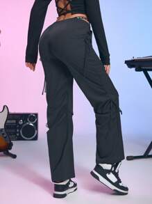 Easithlete 女士休闲侧抽绳运动裤，适合舞蹈和健身 - 灰色 - 查看 2