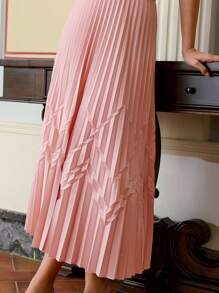 ZEYLAH Women's Wave Pleated Satin Full Skirt, Valentine's Day - Pink - View 2