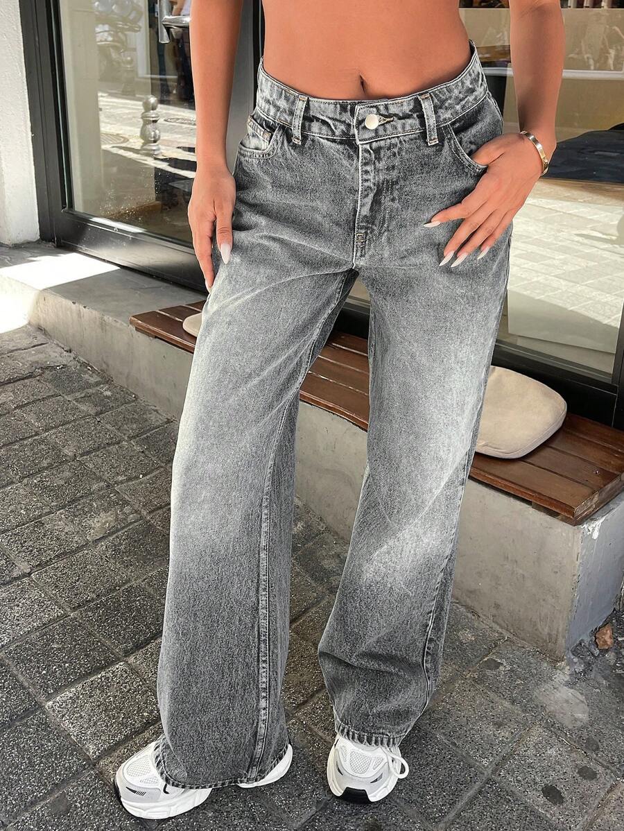 EURMUSE 100% Cotton WOMEN FLARED LOW WAIST JEANS - Light Grey - View 1