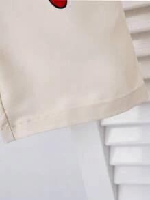 Young Boy Cartoon Print Short Sleeve Single-Breasted Casual Shirt With Attached Shorts - Khaki - View 3