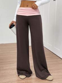 女士撞色阔腿宽松休闲运动裤，百搭款式，适合毕业季、教师节、秋季返校季等场合。 - 棕色 - 查看 6