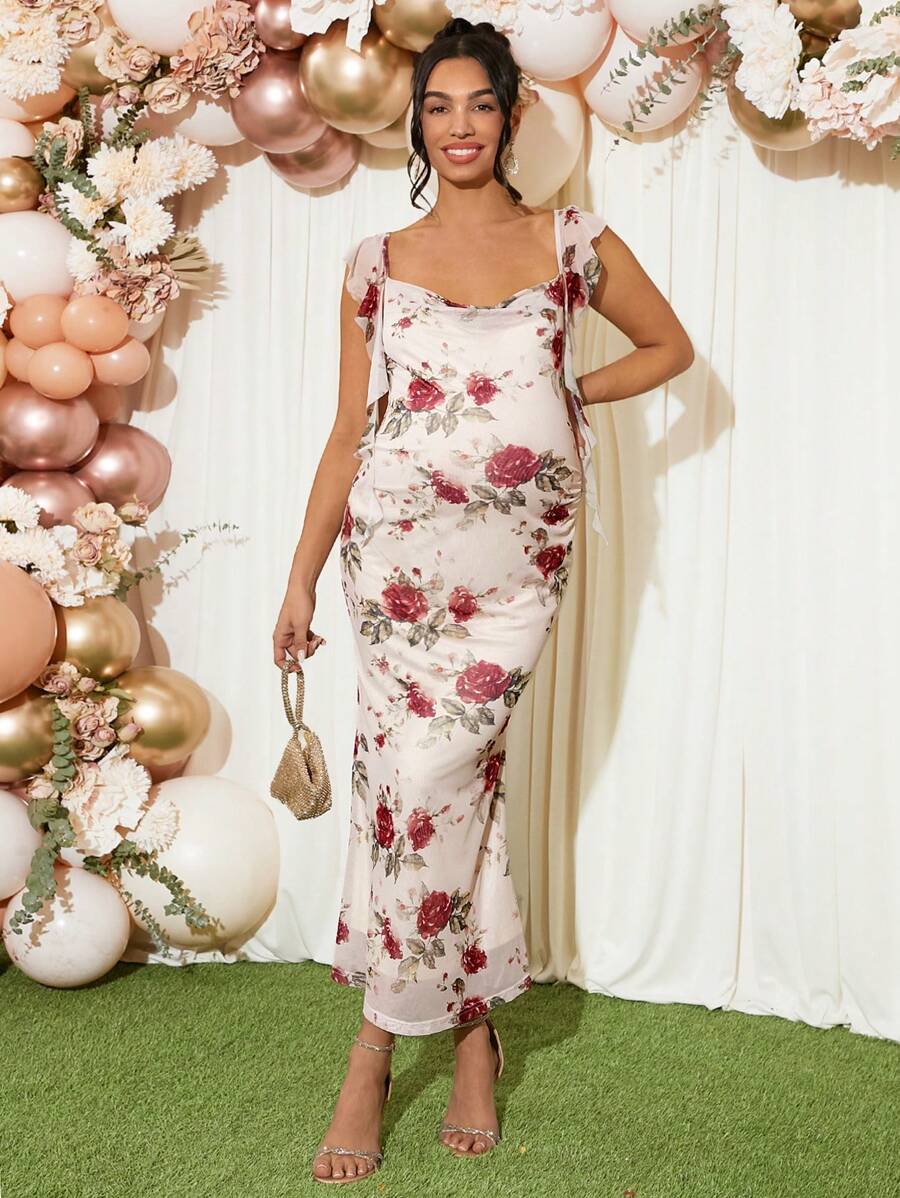 Loomaby Maternity Printed Dress, For Baby Shower Party - Multicolor - View 1