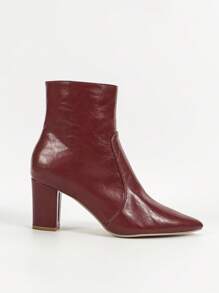 CUCCOO BIZCHIC Giày bốt nữ thời trang mới, đơn giản, đa năng, đi làm, dạo phố, có khóa kéo bên hông, màu đỏ tía, mũi nhọn, gót chunky vừa phải, thích hợp cho mùa xuân, kỳ nghỉ xuân, lễ Phục sinh và Giáng sinh. - Màu Đỏ Sâu - Xem 3