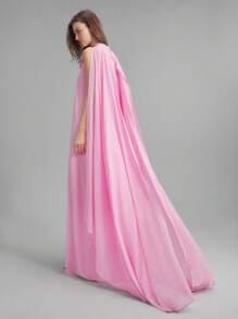 Ontre 2026春夏新款女装连衣裙，3D立体花卉设计，雪纺面料，A字裙摆，适合宴会、婚礼宾客穿着，长款连衣裙饰有优雅的3D立体花卉，浪漫优雅的法式风格，适合婚礼、派对、邮轮旅行和度假等场合。 - 粉色 - 查看 3