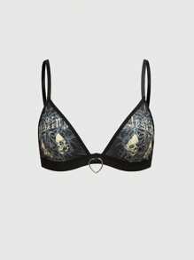 ROMWE Gothic Skeleton Cage Bra & Panty Set - Black - View 5