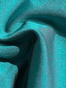 Swim Chiccia 2 件春假纯色闪亮面料泳衣上衣，带金属海星装饰和 V 形比基尼泳裤 - 綠色 - 查看 3