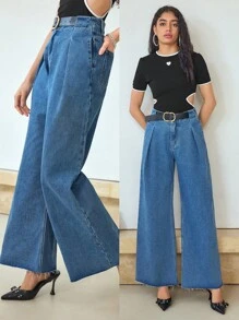 MOTF STUDIO FOLD PLEATED WIDE LEG JEANS