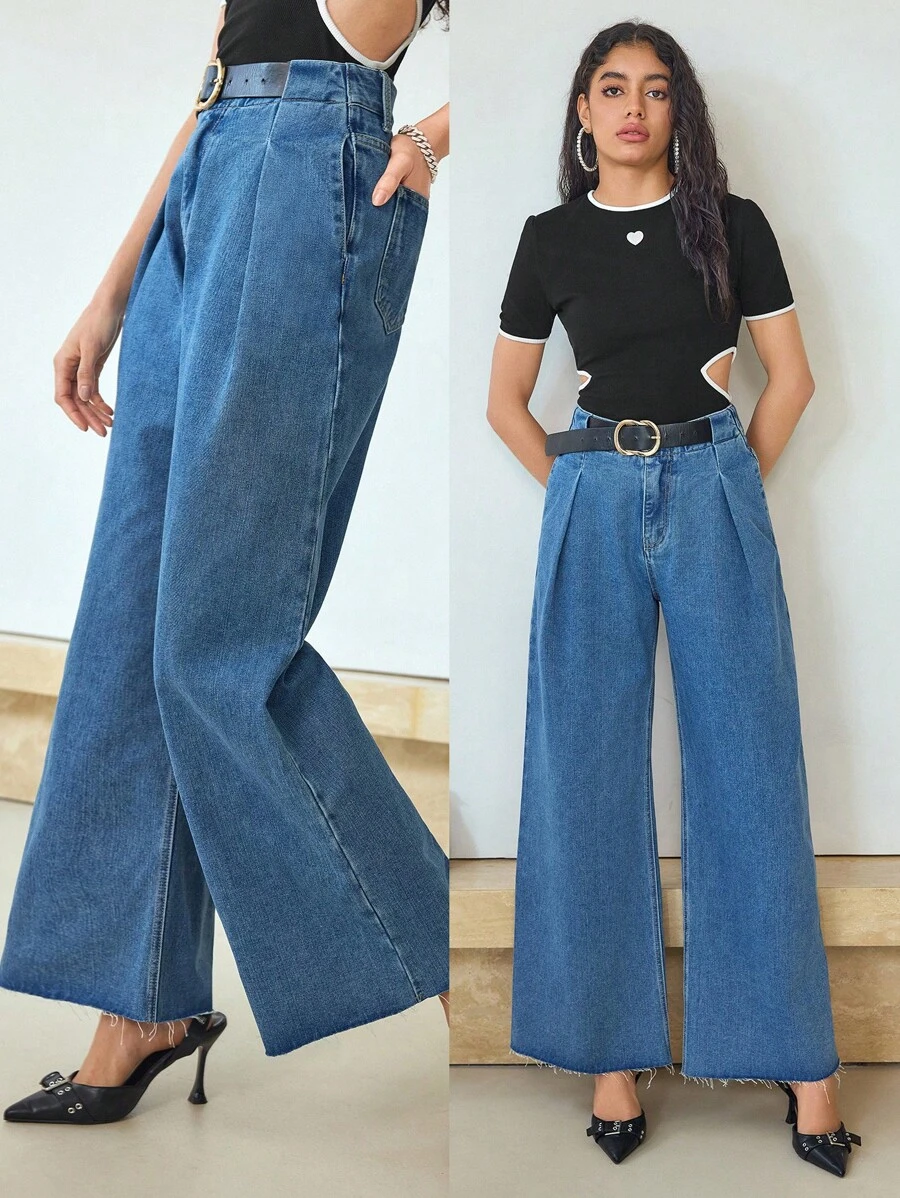MOTF STUDIO FOLD PLEATED WIDE LEG JEANS