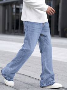 Manfinity Homme Men's Casual Straight Leg Washed Denim Jeans
