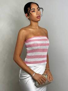 Glamine Women Striped Fitted Cropped Elegant Knit Sweater, Spring/Summer - Multicolor - View 5