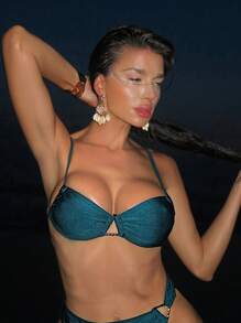 Swim SXY 纯色独特带扣性感连体女式泳衣上衣，节日波西米亚风 - 水鴨藍 - 查看 1