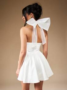 MISSGUIDED Mesh Halter Bow Tie Full Mini Dress Cute Sundress - White - View 2