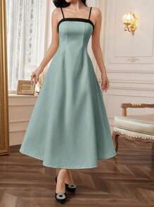 Modelyn 女式秋季拼色翻领长袖夹克和吊带裙优雅两件套