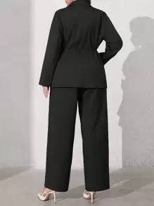 SHEIN Clasi 大码女式 3D 花卉印花长袖西装外套和裤子两件套