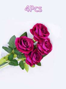 SHEIN 5 Packs/4Pcs/1Bunch Rose Red Rose Artificial Bridal Bouquet Realistic Velvet Faux Flower Flower Arrangement Decoration Fake Rose Artificial Rose For Valentine's Day Gifts Wedding Party Home Decoration, Birthday Gifts Outdoor Indoor Decor, Vase Floral Decor (Purchase Instructions: May Contain Odor, Please Place In Window For Ventilation For 1-2 Days), Valentine Day, Gift