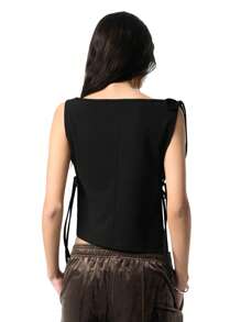 LYSMO 女式简约纯色系带侧开衩休闲背心