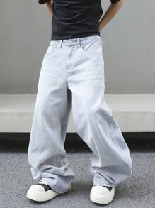 Manfinity EMRG Men's Pocketed Wide-Leg Loose Casual Versatile Jeans - Light Grey - View 4