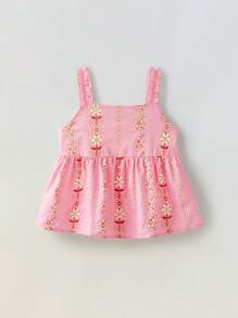 Maija Kids Maija Kids Bộ 2 chiếc/Bộ áo yếm và quần short in họa tiết hoa cho bé gái - Hồng - Xem 7