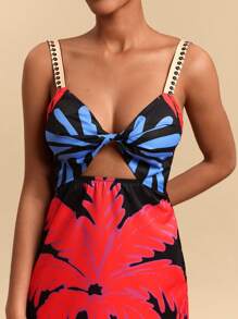 Travachic Woven Print Cutout Detail Mini Dress For Women - Multicolor - View 4