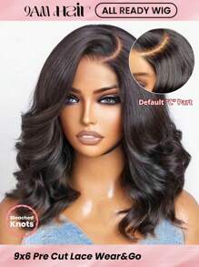 ALL READY WIG Peruka Bob z falowanymi włosami, wstępnie wybielona, wstępnie oskubana, wstępnie przycięta, topiona, 250% gęstości, 9x6, Wear&Go, bez kleju, spersonalizowana, luźna, falowana, 100% ludzkich włosów, 9AM HAIR