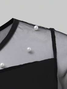 SHEIN Explorewe 1pc Teenage Summer Elegant European And American Style Net Yarn Splicing Knit Top And Jumpsuit, Casual Vacation