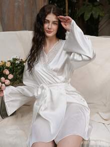 Elegant Golden Embroidered White Robe For Women - White - View 5